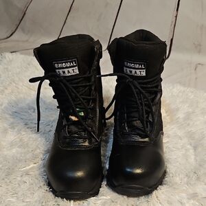 Original S.W.A.T. Waterproof Tactical Work Boots Black‎ Lace Up Side Zip
